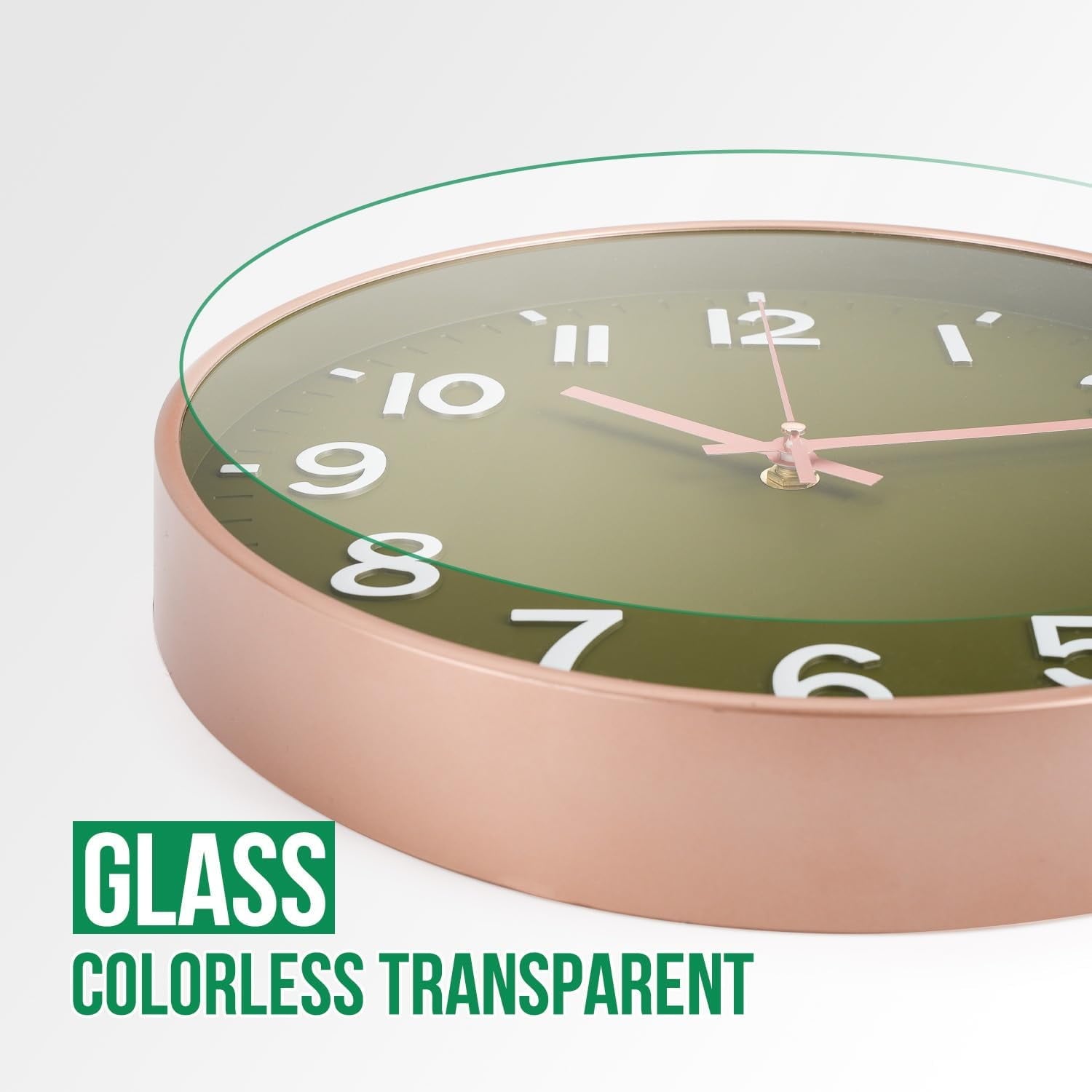 Sanmadrola Wall Clocks Battery Operated,12 inch Silent Non Ticking Modern Wall Clock for Living Room Bedroom Kitchen Office Classroom Decor Glass Front Olive Green with Gold Frame