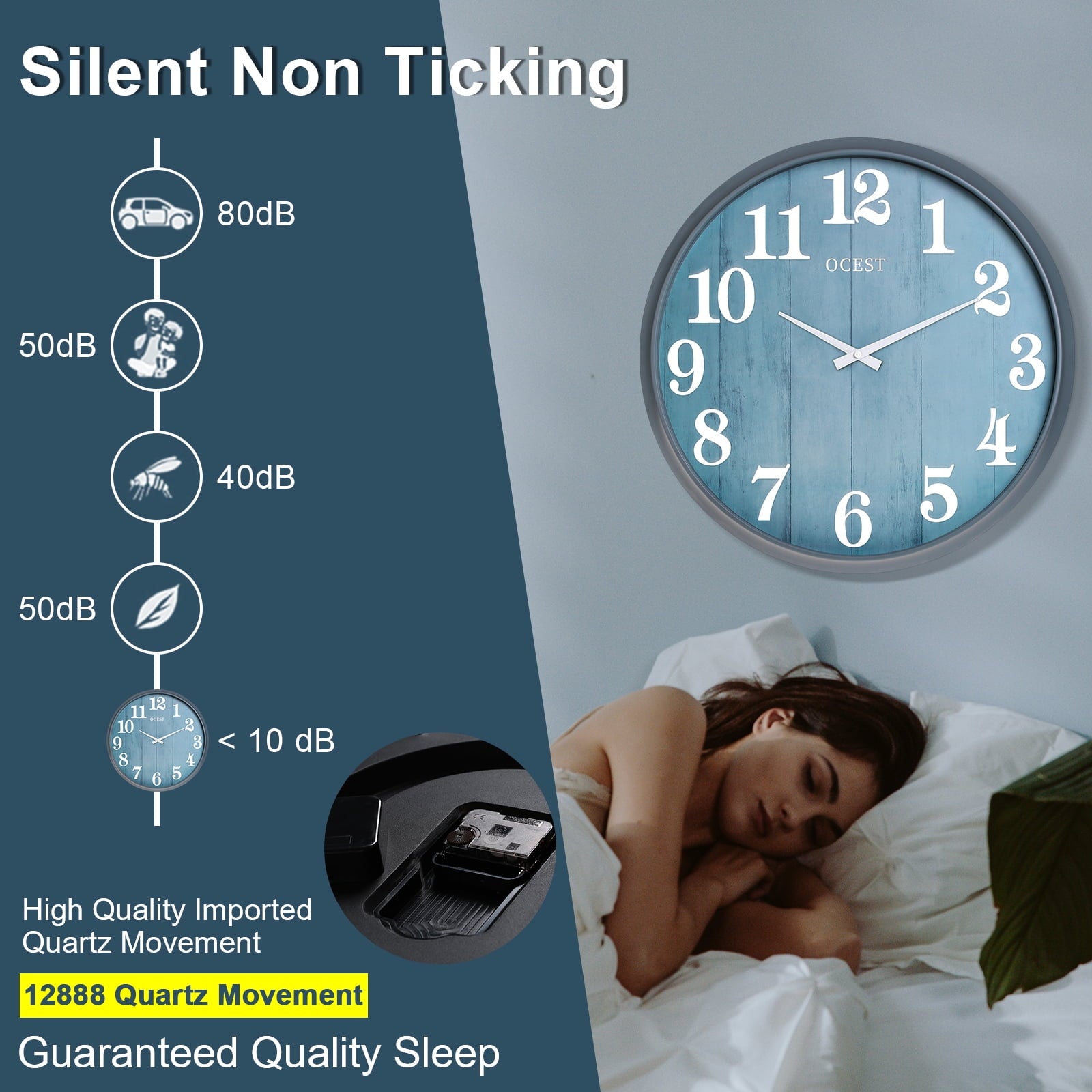 18 Inch Large Outdoor Clock Waterproof, Oversized Silent Wall Clock Battery Operated for Garden Pool Patio Living Room Office Decorative