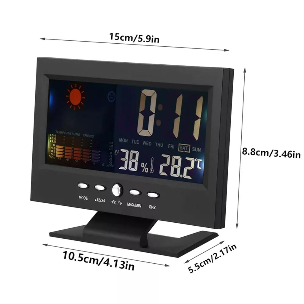 Alarm Clock Black Weather Station Wireless Indoor Outdoor Thermometer Temperature Desk Digital Alarm Clock Weather Thermometer LED Temperature Humidity Monitor