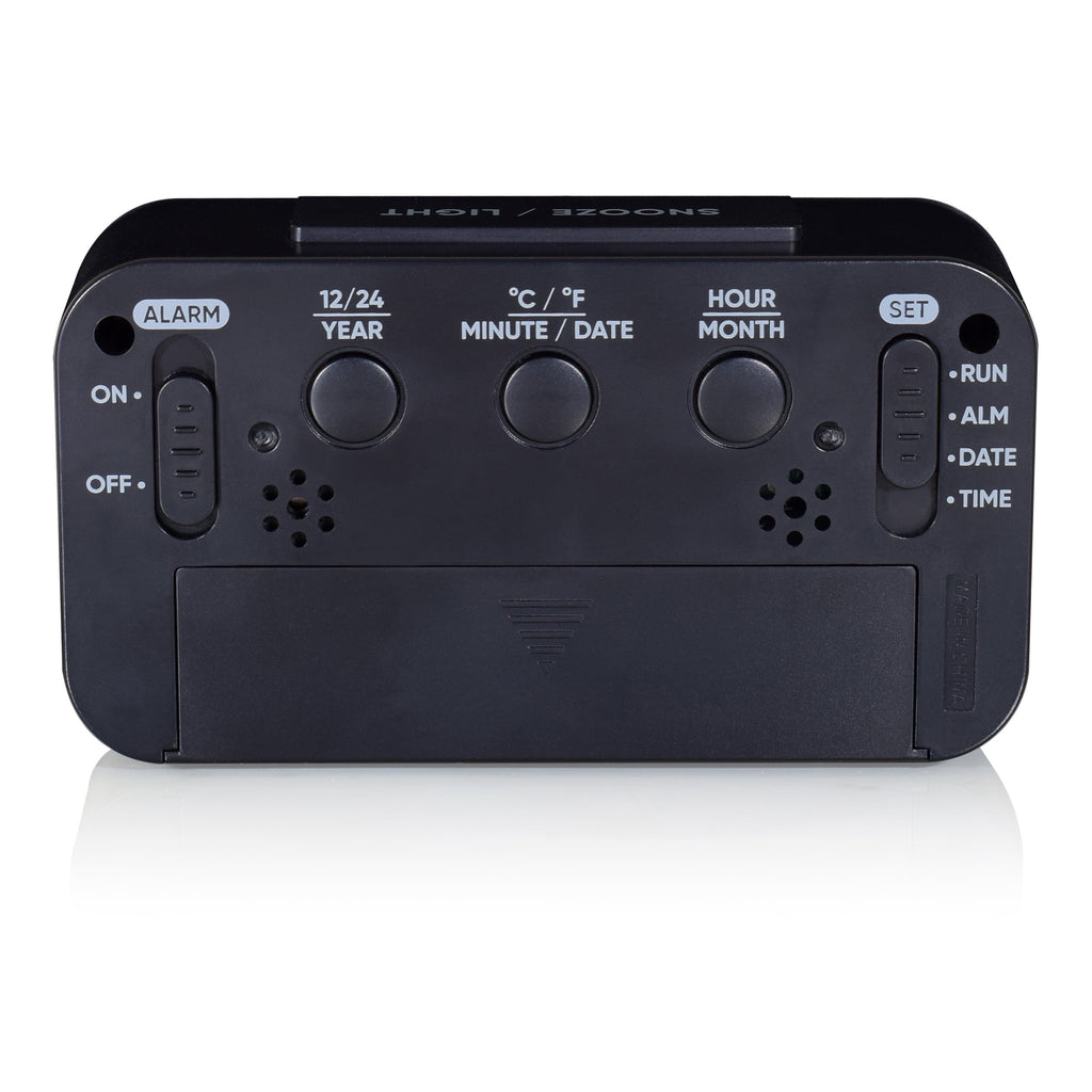 Westclox Black Digital Alarm Clock with Day/Date Display and LED Backlight- Battery Operated