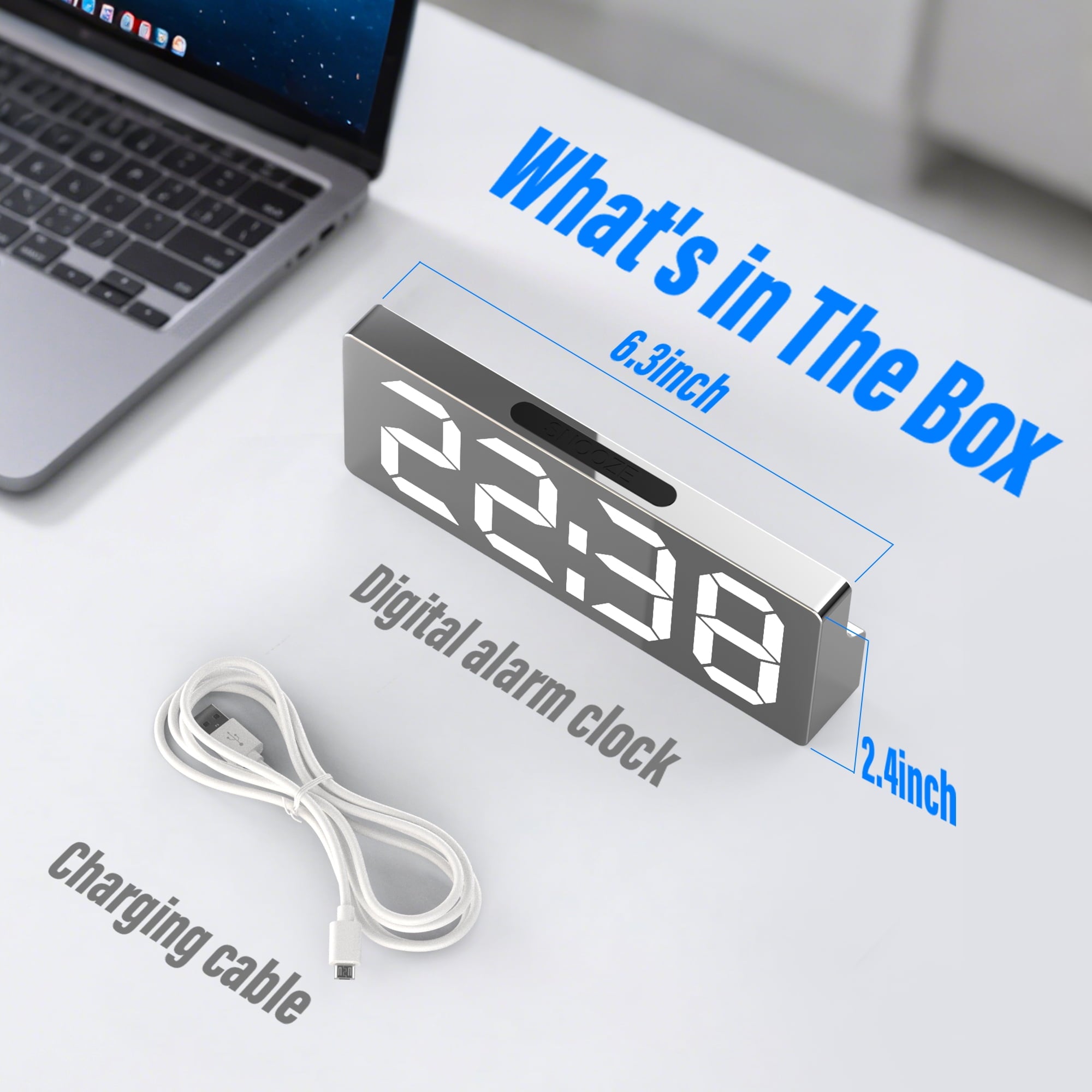 DAYBETTER Digital Alarm Clock, LED Mirror Display with Dual Alarms - Battery Operated Or USB, Auto-Dimming Eye Care, Snooze mode, Bedroom Desk Decor,Gift for Kids