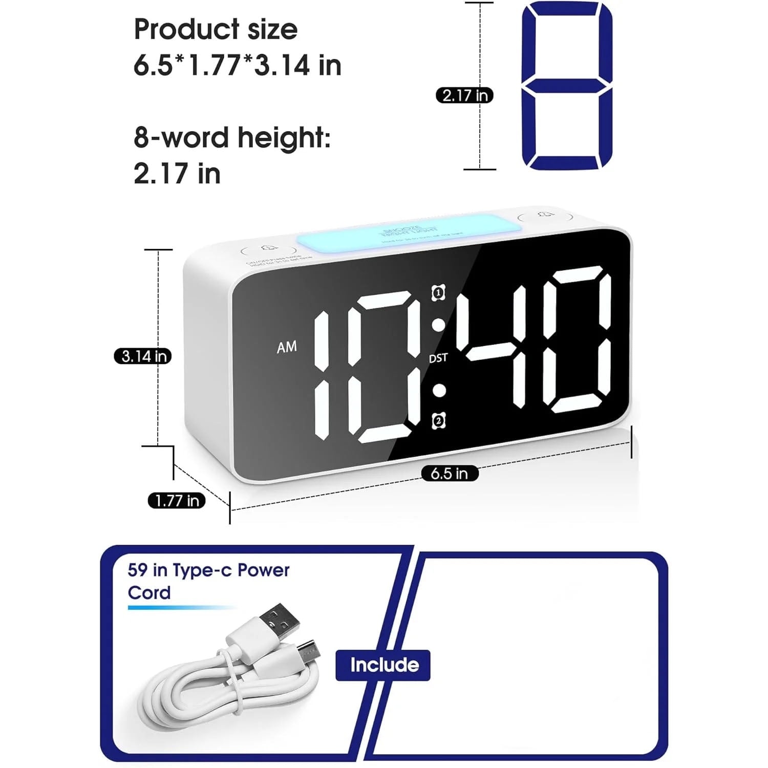 Super Loud Alarm Clock for Heavy Sleepers Adults,Digital Clock with 7 Color NightLight,Adjustable Volume,Dimmer,USB Charger,Small Clocks for Bedrooms,Ok to Wake Up for Kids,Teens (White+RGB)