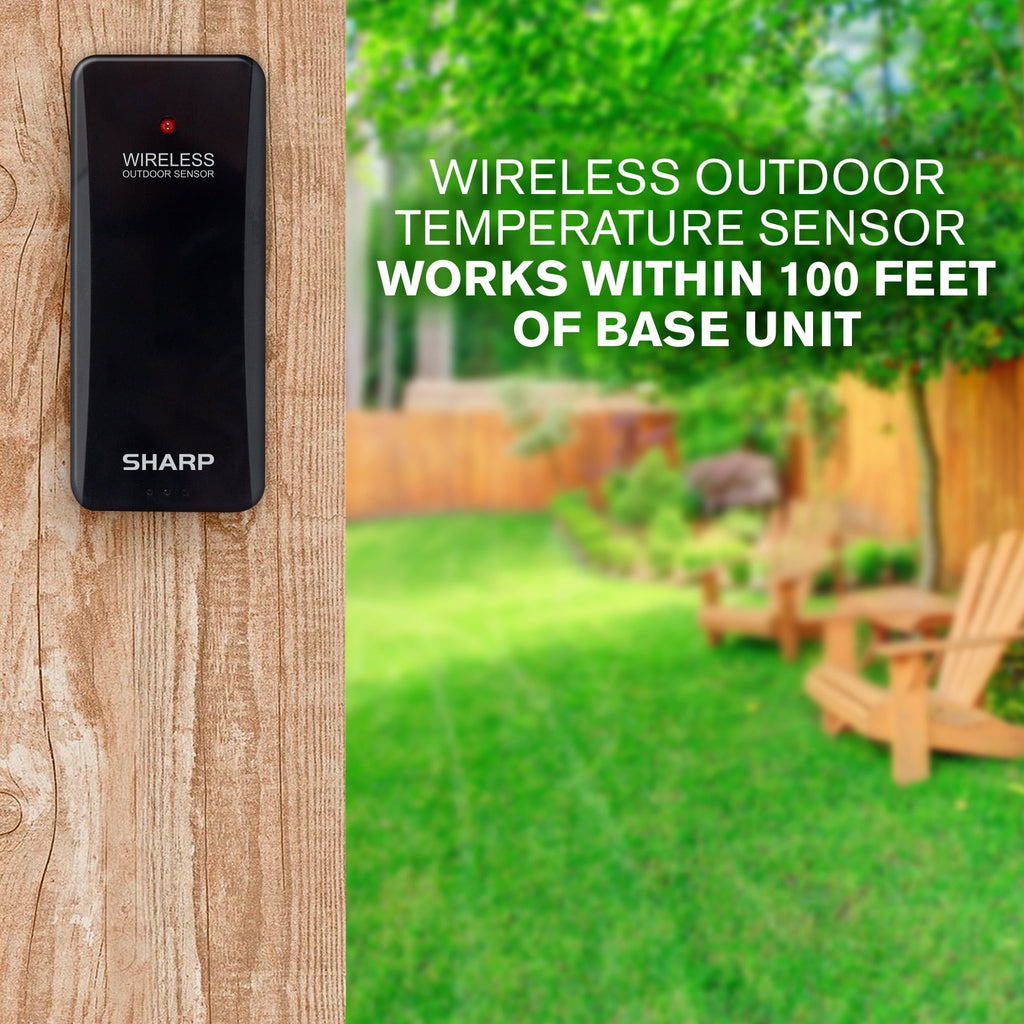 Sharp Atomic Clock - Jumbo 3" Easy to Read Numbers - Never Needs Setting! - Indoor/ Outdoor Temperature Display with Wireless Outdoor Sensor - Silver