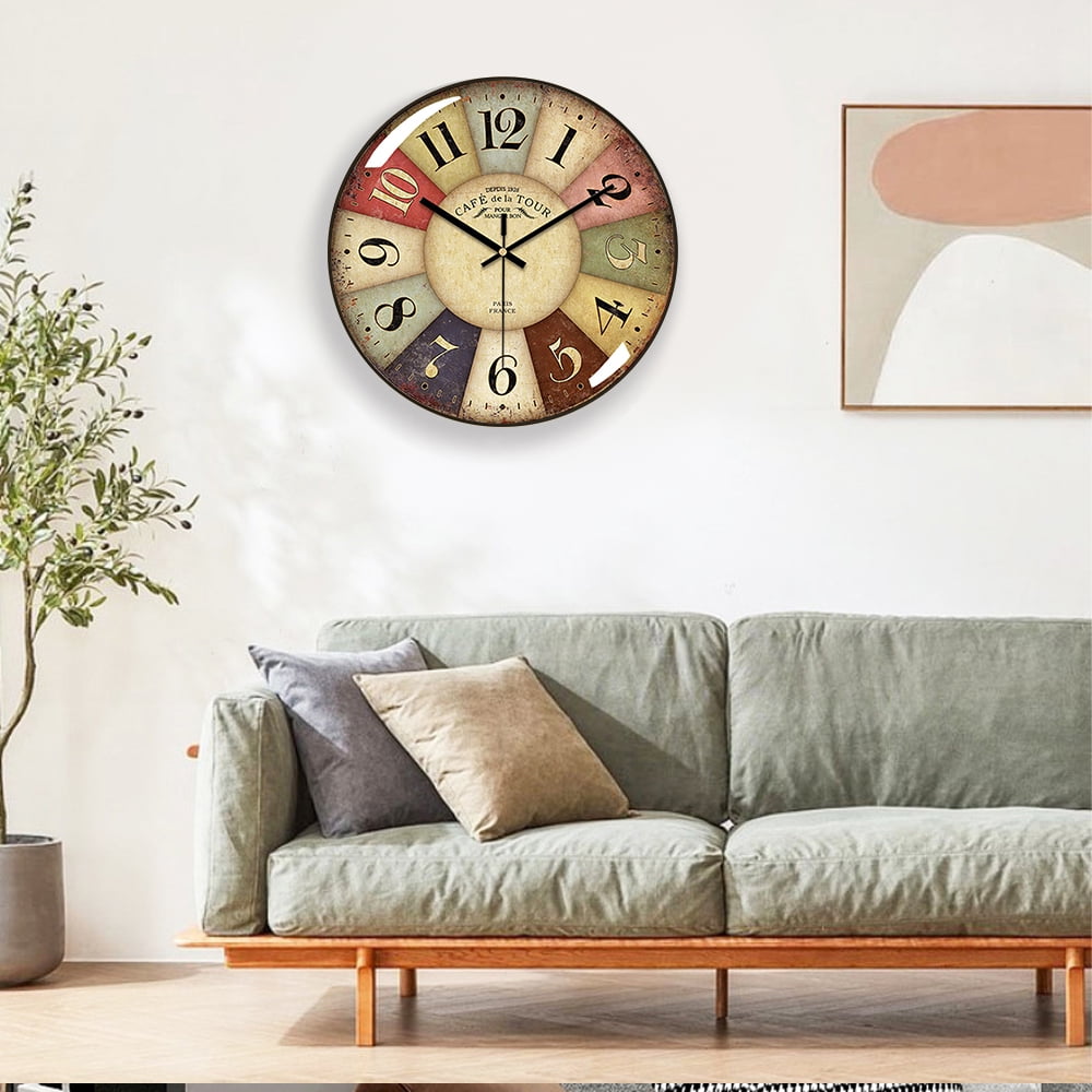 VOCOO Retro Wall Clock Glass Silent Classic Clock, 12 Inch Large Round Quartz Clock Battery Operated Non Ticking Easy to Read for Bedroom Living Room Kitchen Home Office