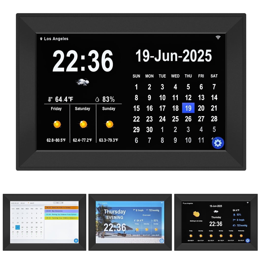 Jazeyeah WiFi 10.1" Touch Screen Smart Alarm Clock Auto-Sync Time & Date,7-Day Weather Forecast, 64 Custom Alarms, & Schedule Reminders (Black)