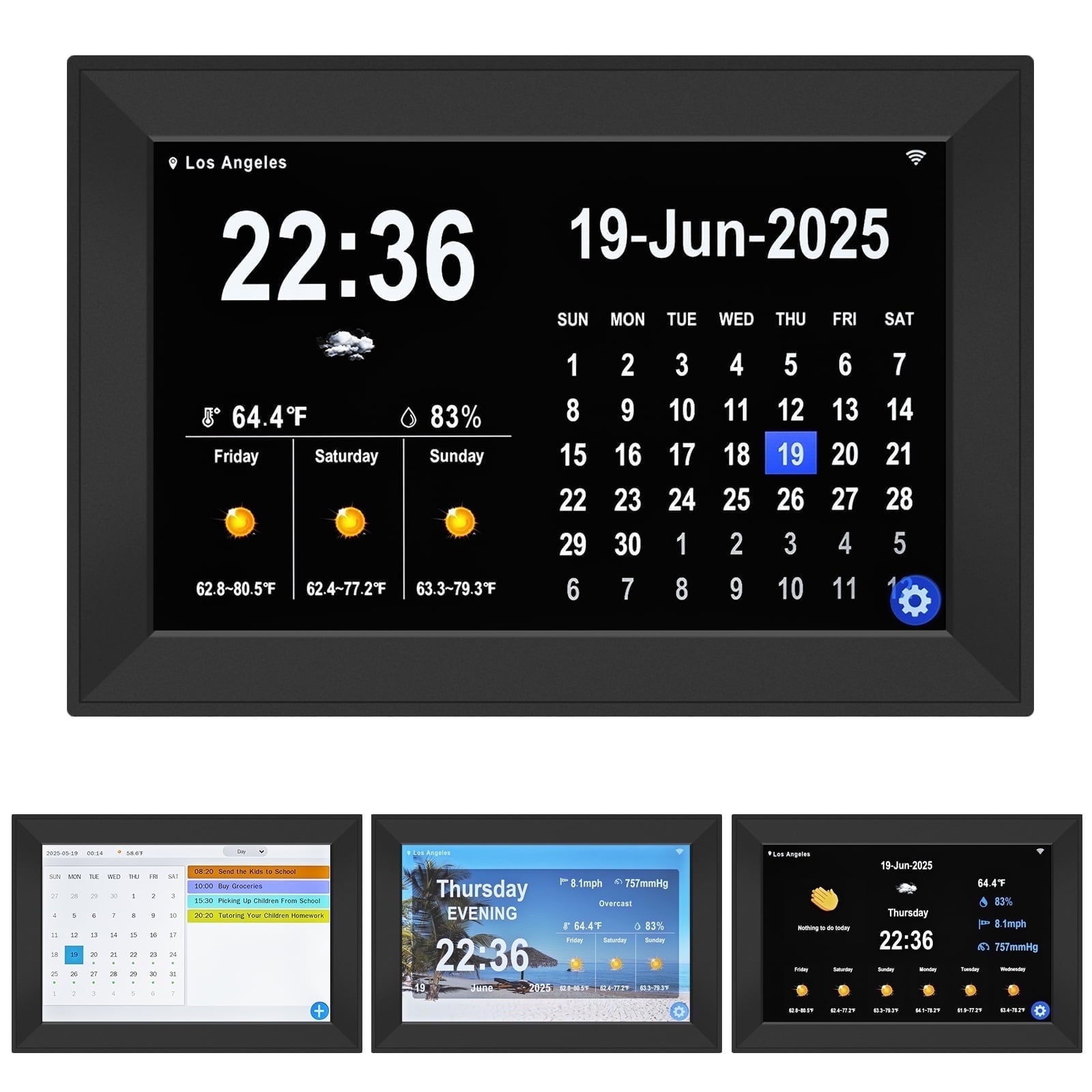 Jazeyeah WiFi 10.1" Touch Screen Smart Alarm Clock Auto-Sync Time & Date,7-Day Weather Forecast, 64 Custom Alarms, & Schedule Reminders (Black)