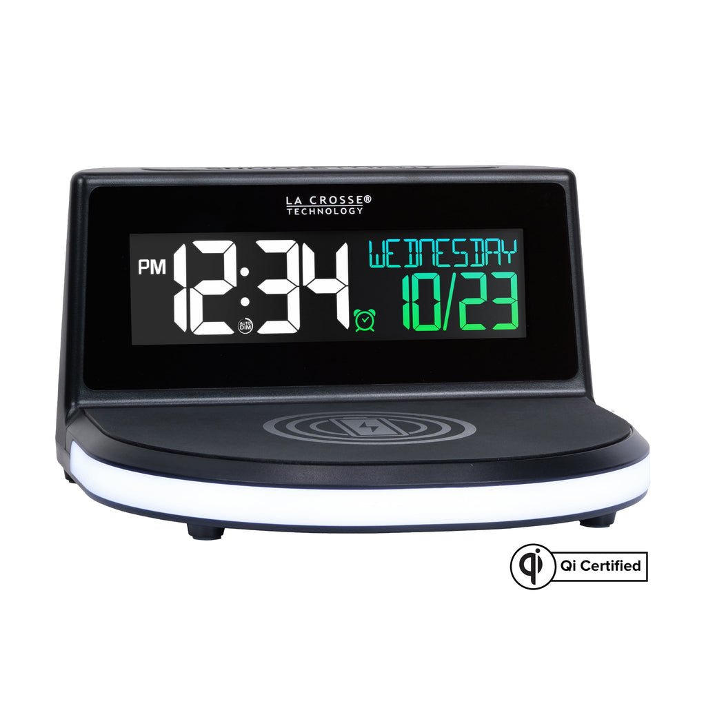 La Crosse Technology 617-148V2 Black Wireless Charging Alarm Clock with Glowing LED Base