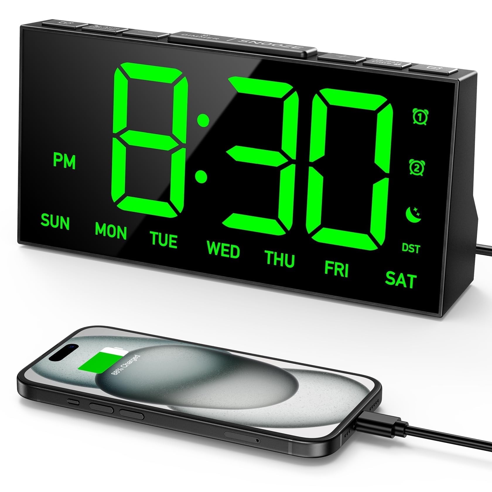 Mpow Alarm Clock for Heavy Sleepers, Digital Alarm Clock for Bedroom, Adjustable Brightness, Customizable Alarms, Automatically Dim at Night, Progressive Volume, DST, Loud Alarm Clock for Kids Adults