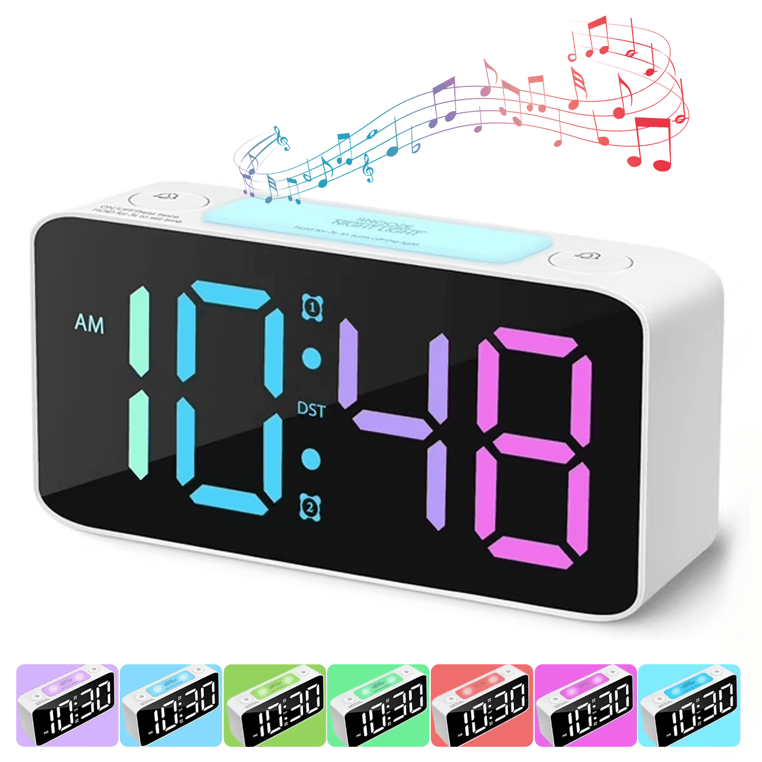 Super Loud Alarm Clock for Heavy Sleepers Adults,Digital Clock with 7 Color NightLight,Adjustable Volume,Dimmer,USB Charger,Small Clocks for Bedrooms,Ok to Wake Up for Kids,Teens (White+RGB)