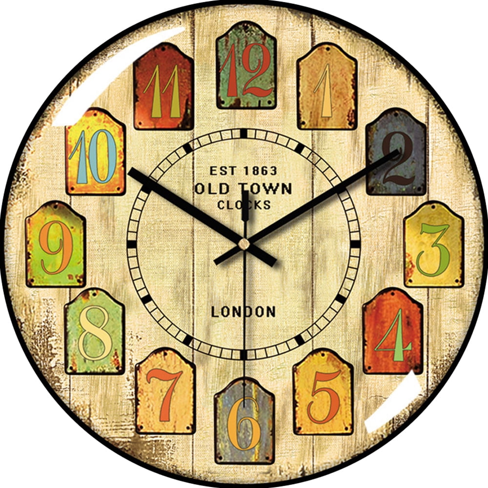 VOCOO Retro Wall Clock Glass Silent Classic Clock, 12 Inch Large Round Quartz Clock Battery Operated Non Ticking Easy to Read for Bedroom Living Room Kitchen Home Office