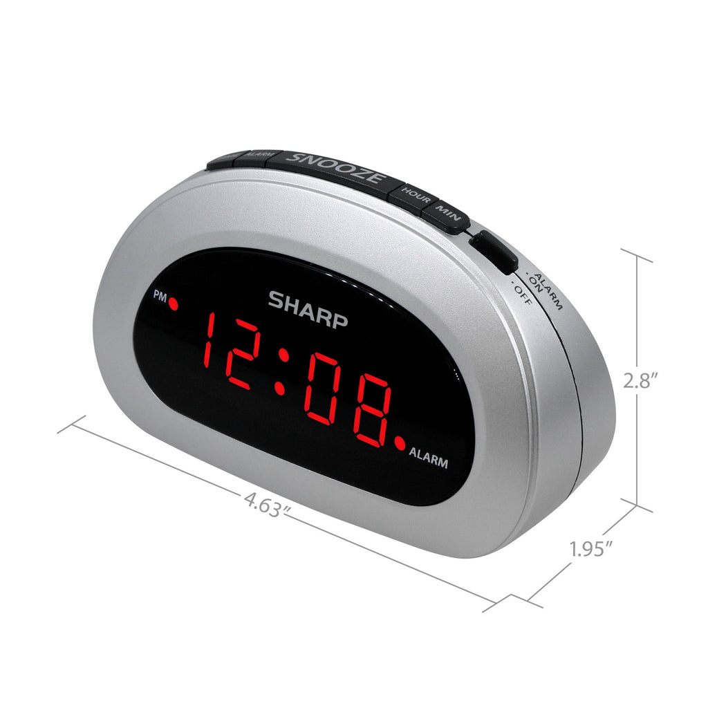 SHARP Digital Alarm Clock, Cosmic Silver, Easy to Set Controls, Red LED Display