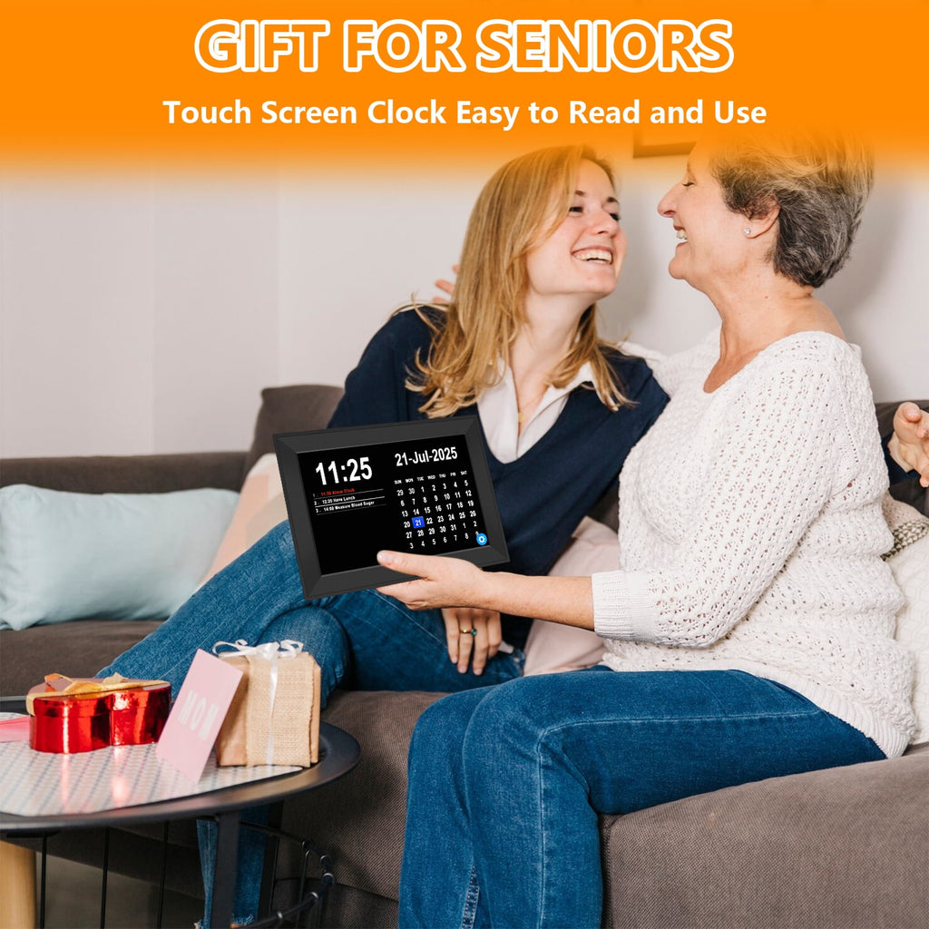 Jazeyeah WiFi 10.1" Touch Screen Smart Alarm Clock Auto-Sync Time & Date,7-Day Weather Forecast, 64 Custom Alarms, & Schedule Reminders (Black)