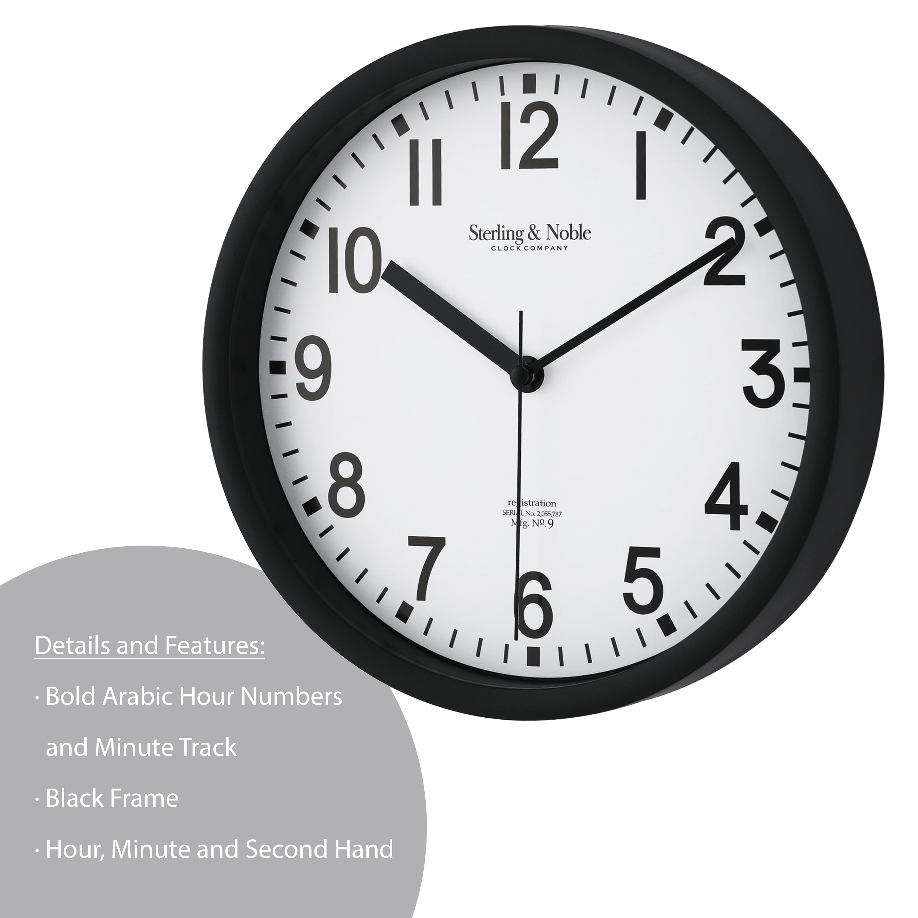 Mainstays Basic Indoor 8.78" Black Analog Round Modern Wall Clock