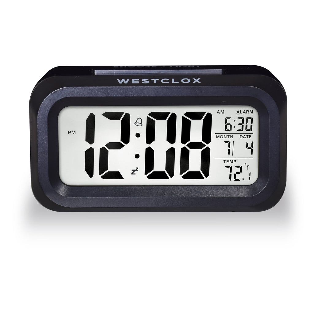 Westclox Black Digital Alarm Clock with Day/Date Display and LED Backlight- Battery Operated