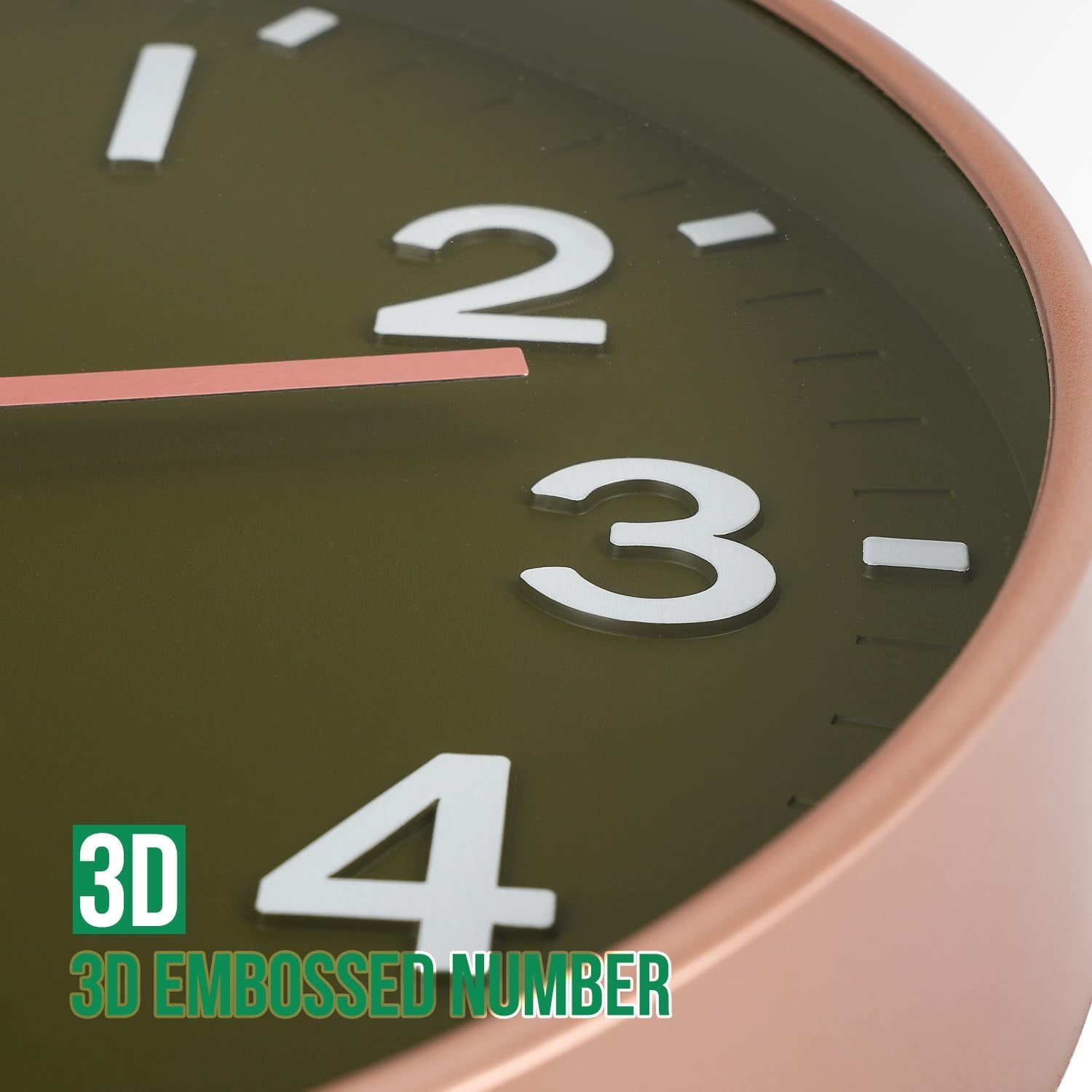 Sanmadrola Wall Clocks Battery Operated,12 inch Silent Non Ticking Modern Wall Clock for Living Room Bedroom Kitchen Office Classroom Decor Glass Front Olive Green with Gold Frame