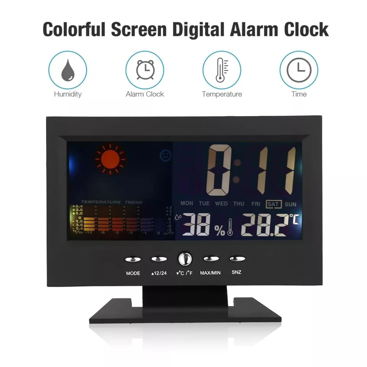 Alarm Clock Black Weather Station Wireless Indoor Outdoor Thermometer Temperature Desk Digital Alarm Clock Weather Thermometer LED Temperature Humidity Monitor