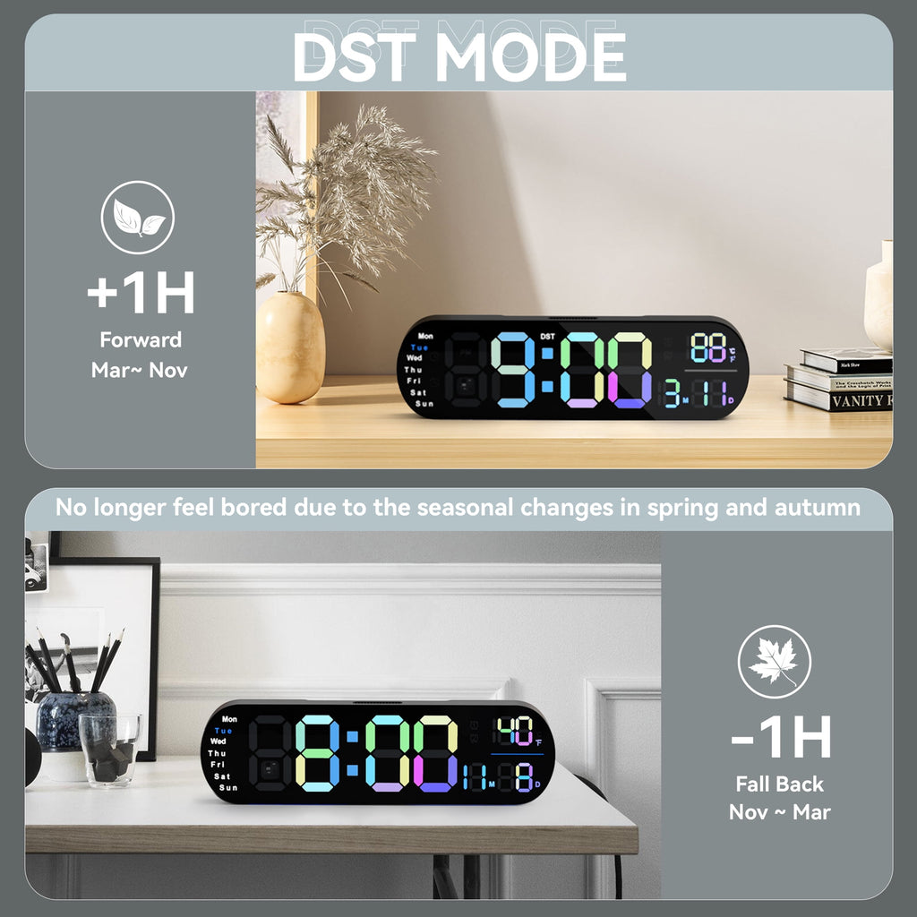 Sailstar 13.7’’ Large Digital Wall Clock with Dual Alarms and 10-Level Automatic Brightness Adjustment Remote Control to Easily Set The Wall Clocks, Colorful Wall LED Clock for Bedroom, Living Room