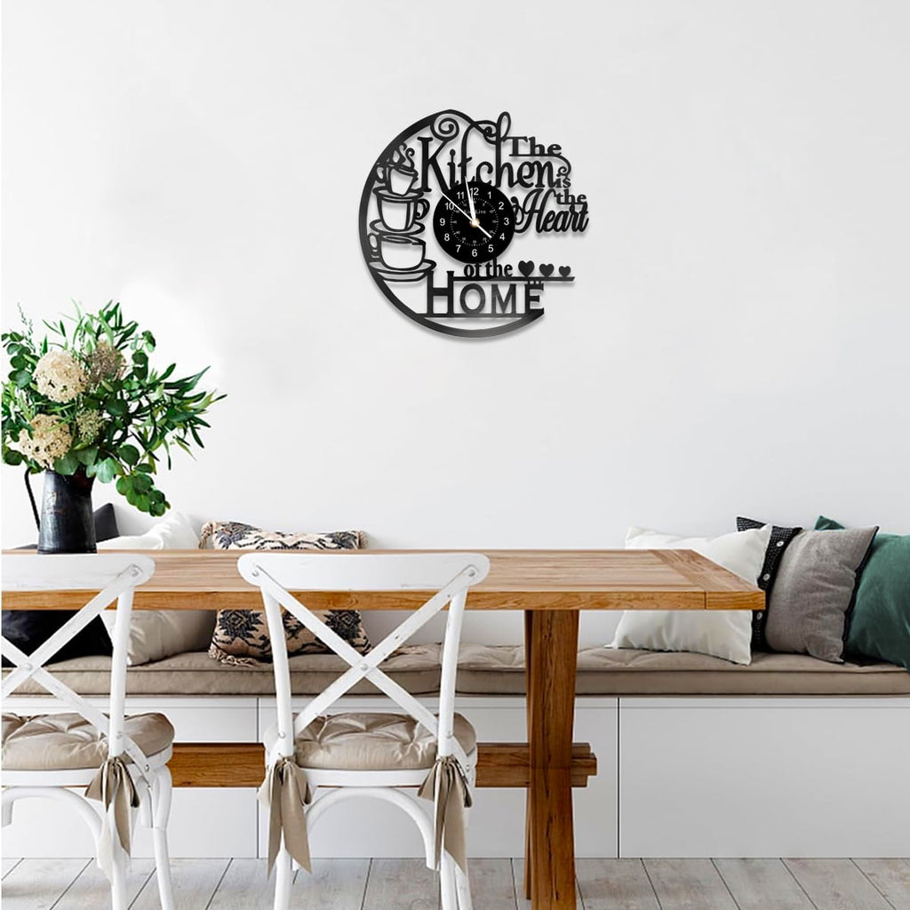 12 Inch Kitchen Vinyl Record Wall Clock, Kitchen Heat Home Theme Wall Clock, Coffee Bar Decor, Coffee Wall Decor for Office Living Room, for Women Wives, Black