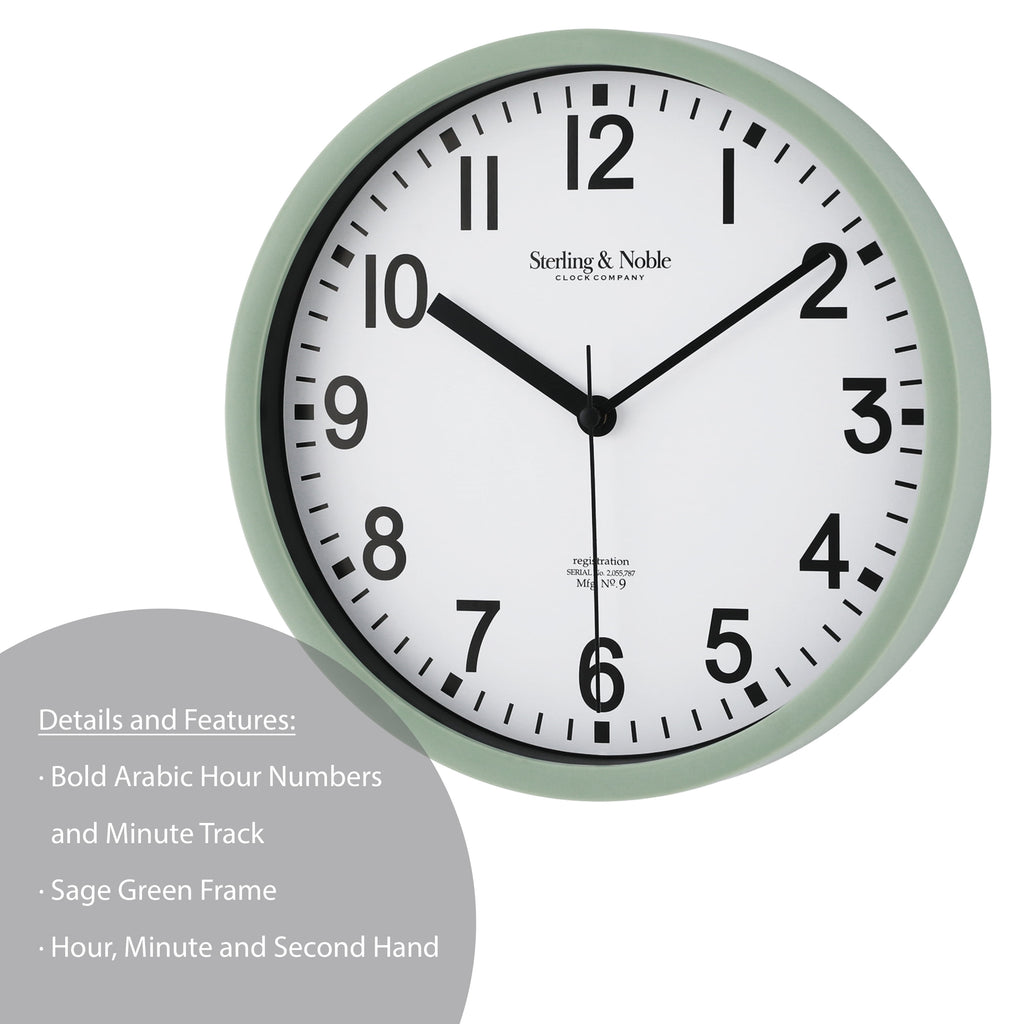 Mainstays Basic Indoor 8.78" Sage Analog Round Modern Wall Clock