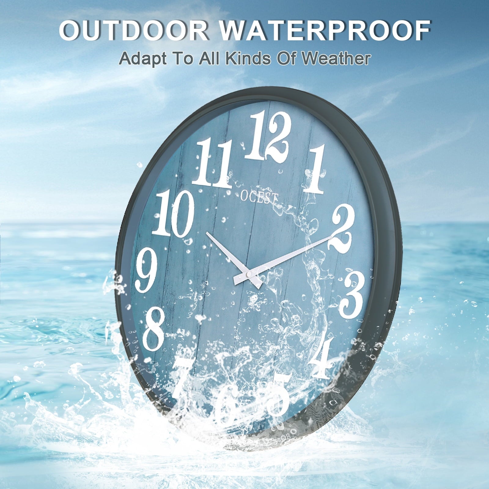 18 Inch Large Outdoor Clock Waterproof, Oversized Silent Wall Clock Battery Operated for Garden Pool Patio Living Room Office Decorative